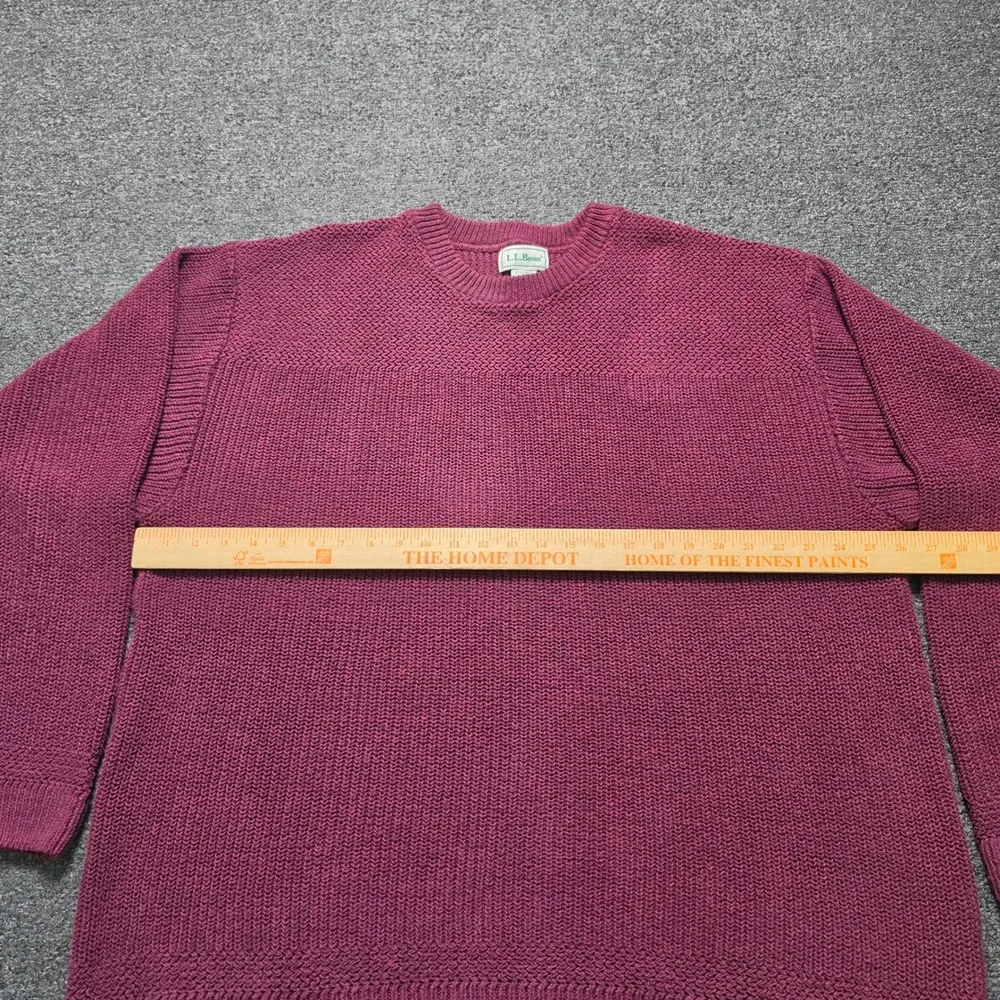 VTG LL Bean Fisherman Knit Sweater Burgundy Mens XL Cotton Blend Crewneck USA‎